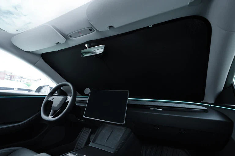 Jowua Windshield Sunshade for Tesla Model 3 (2017–2024) | UV & Heat Reduction Sunshade with Mirror Zipper Design