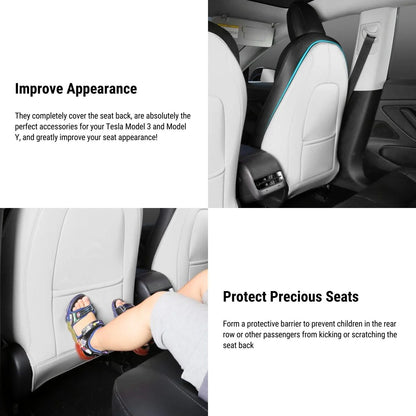 Lattice Nappa Leather Seat Back Protector for Tesla Model 3 & Model Y  Premium Anti-Kick & Scratch Protection with Storage Pockets