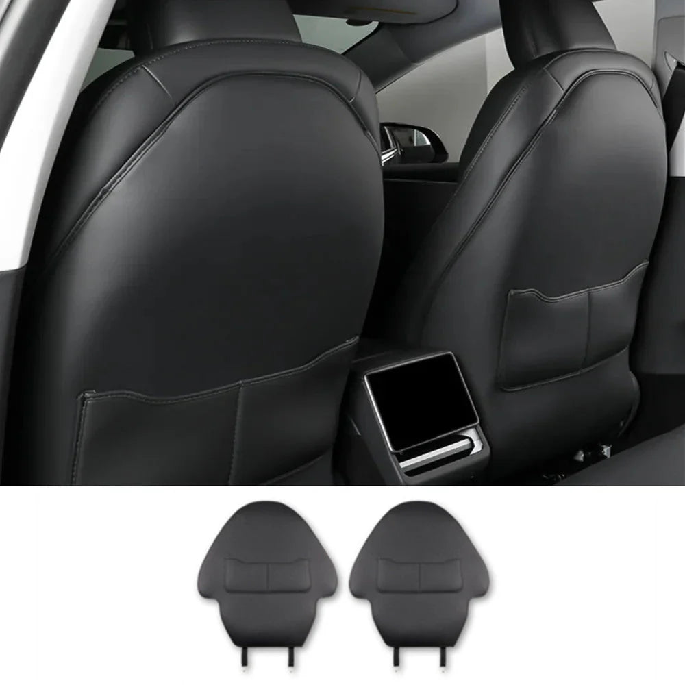 Lattice Nappa Leather Seat Back Protector for Tesla Model 3 & Model Y  Premium Anti-Kick & Scratch Protection with Storage Pockets