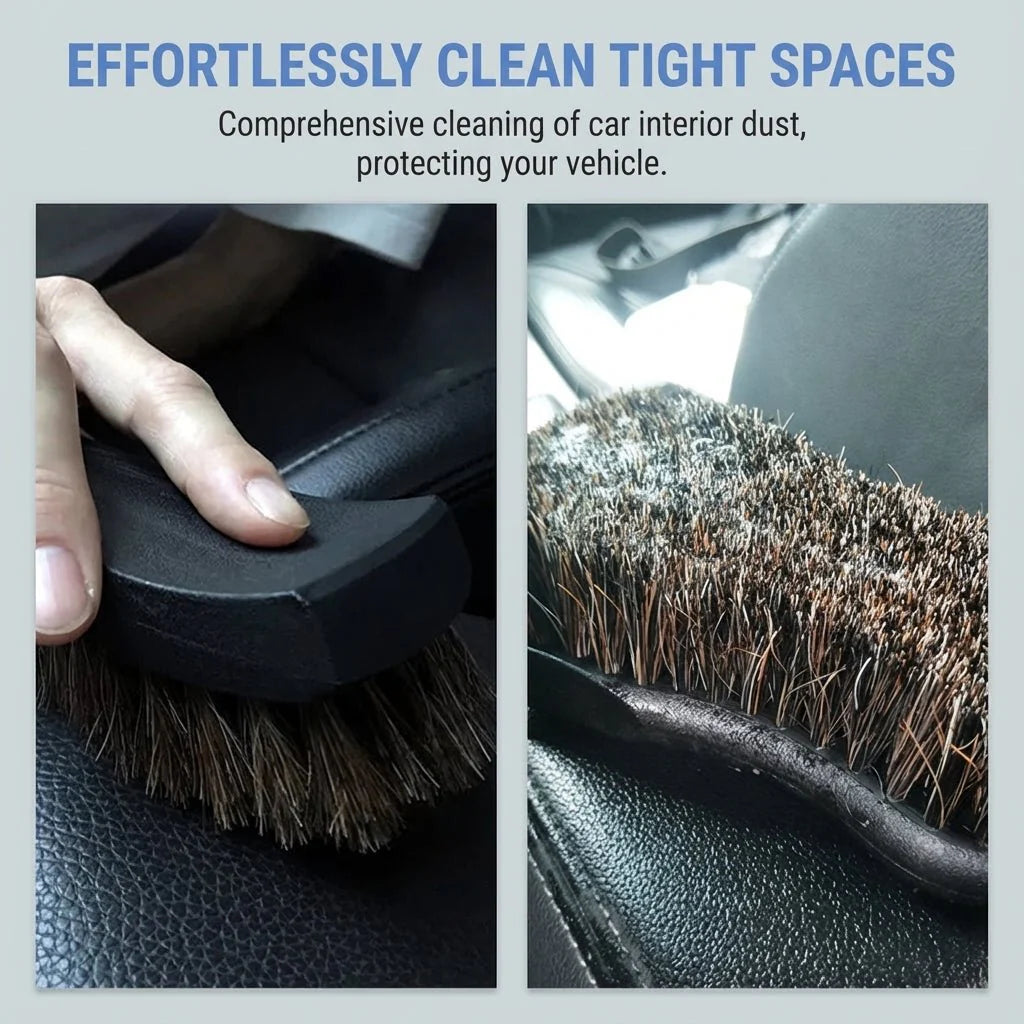 Long Bristle Horse Hair Leather Cleaning Brush for Tesla Interior | Safe Detailing Brush for Seats & Upholstery (1 PCS)