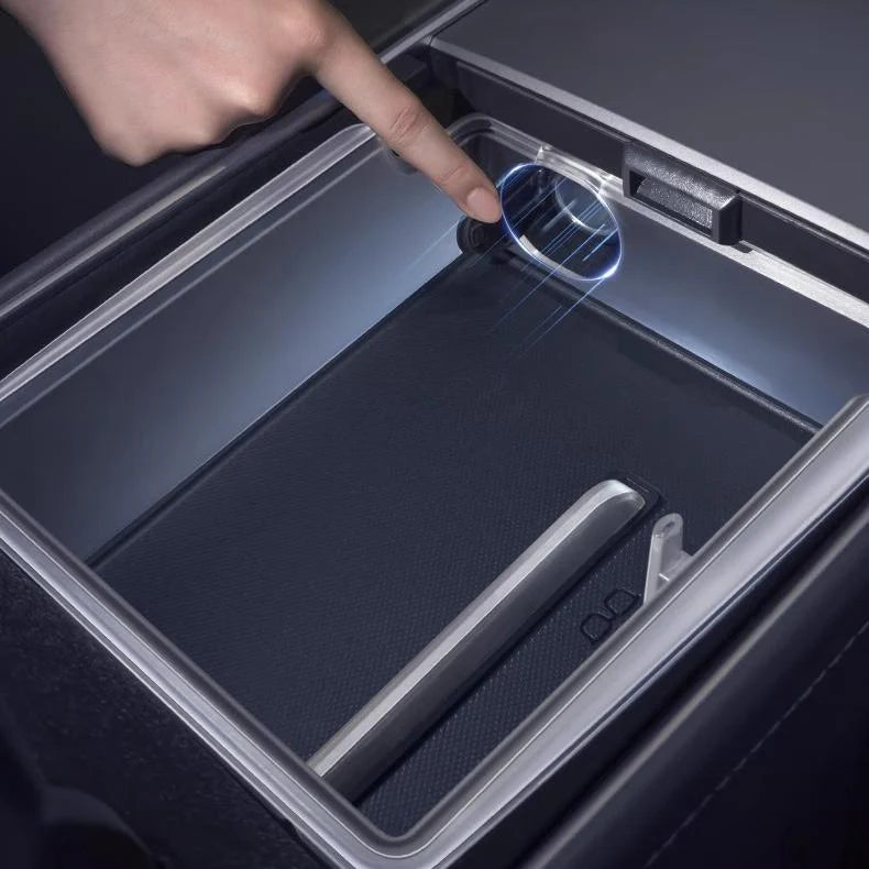 Luminous Center Console Storage Kits for Tesla Model Y Juniper / Model 3 Highland (2PCS) | Translucent Organizer with Cable Management & Anti-Slip Design