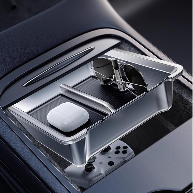 Luminous Center Console Storage Kits for Tesla Model Y Juniper / Model 3 Highland (2PCS) | Translucent Organizer with Cable Management & Anti-Slip Design