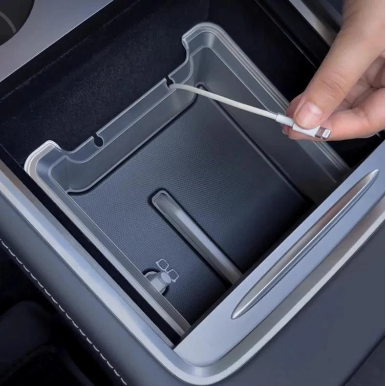 Luminous Center Console Storage Kits for Tesla Model Y Juniper / Model 3 Highland (2PCS) | Translucent Organizer with Cable Management & Anti-Slip Design