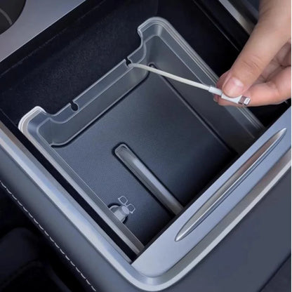 Luminous Center Console Storage Kits for Tesla Model Y Juniper / Model 3 Highland (2PCS) | Translucent Organizer with Cable Management & Anti-Slip Design