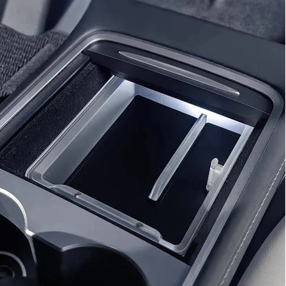 Luminous Center Console Storage Kits for Tesla Model Y Juniper / Model 3 Highland (2PCS) | Translucent Organizer with Cable Management & Anti-Slip Design