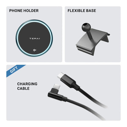 MagSafe Phone Mount for Tesla Model 3 / Model Y – 15W Fast Wireless Charger with Strong Magnetic Hold & LED Ring Light