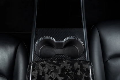 Carbon Fiber Center Console Covers for Tesla Model 3 & Model Y – Old Flip-Up Center Console (3-Piece Overlay Kit)