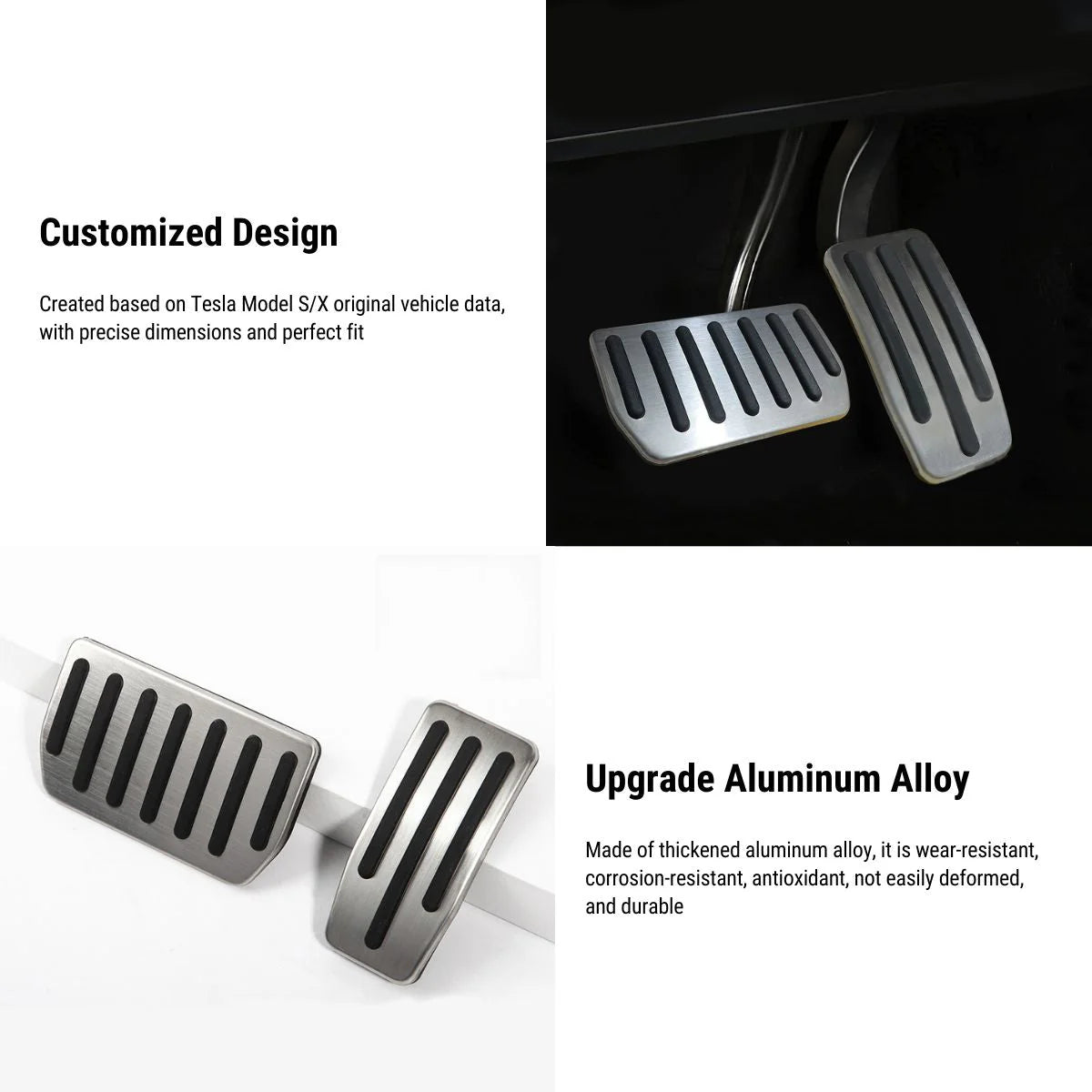 Stainless Steel Gas & Brake Pedal Covers for Tesla Model S/X (2017–2021) | Anti-Slip Performance Pedal Upgrade