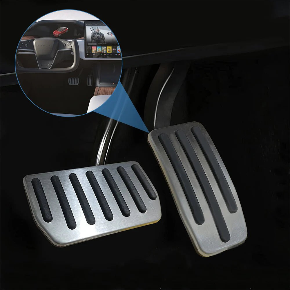 Stainless Steel Gas & Brake Pedal Covers for Tesla Model S/X (2017–2021) | Anti-Slip Performance Pedal Upgrade