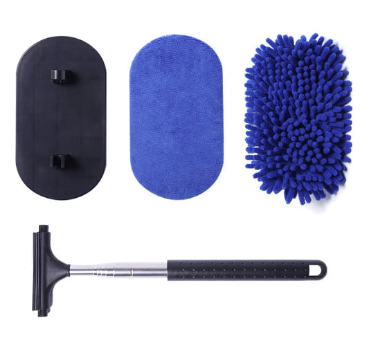 Tesla Cybertruck Windshield Microfiber Cleaning Brush & Squeegee 3-in-1 – 38” Extra-Long Handle (Long Version 2.0 / Gen 2) Blue