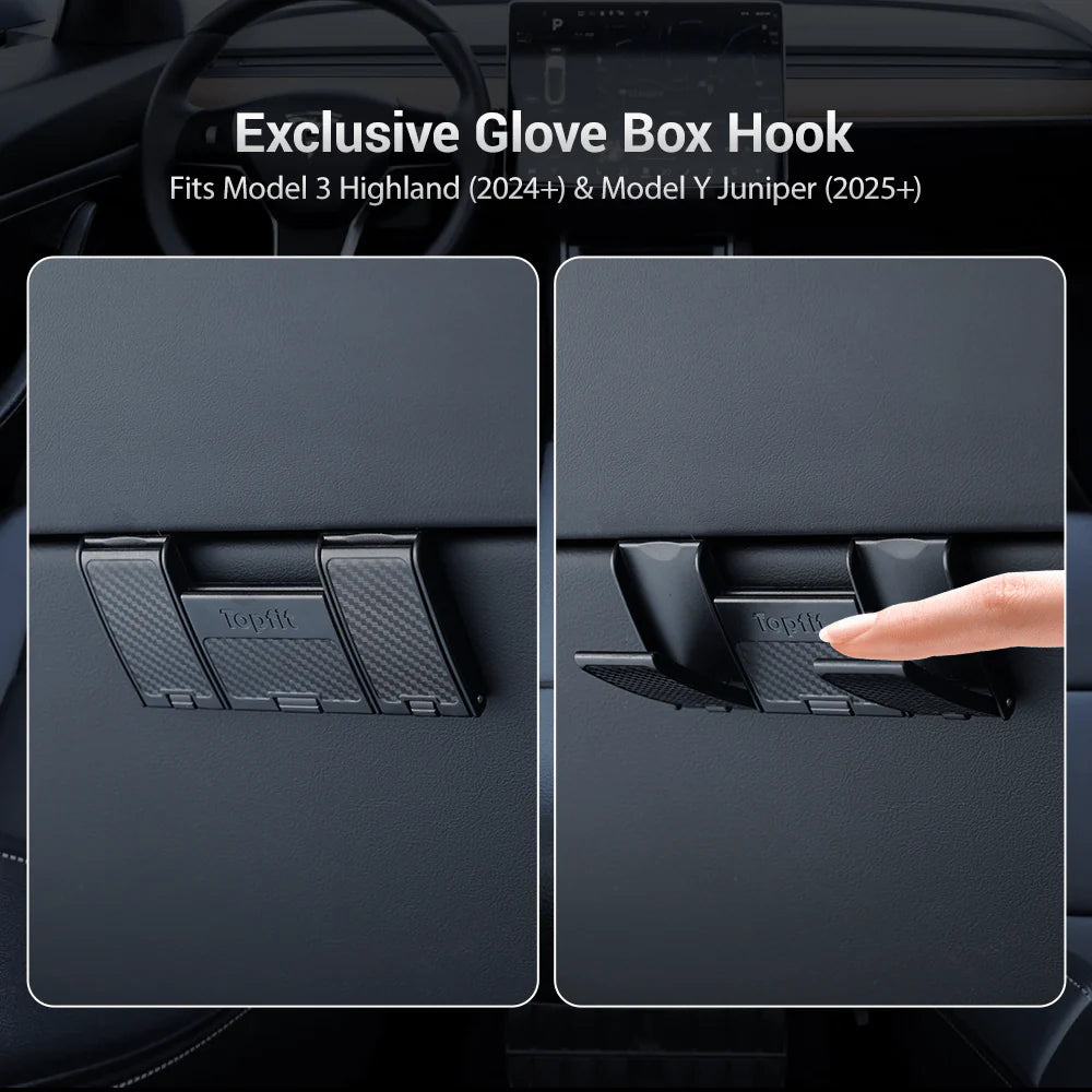 Folding Glove Box Hook for Tesla Model 3 Highland & Model Y Juniper | 6kg Load Capacity | ABS Interior Organizer