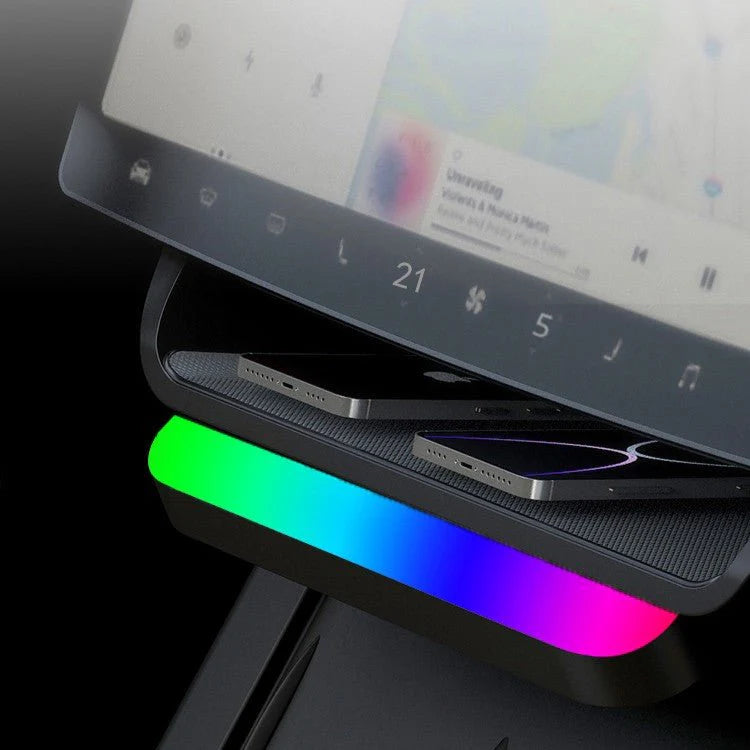 Under-Screen Storage Box With Ambient Lighting for Tesla Model 3 Highland & New Model Y | Center Console Organizer