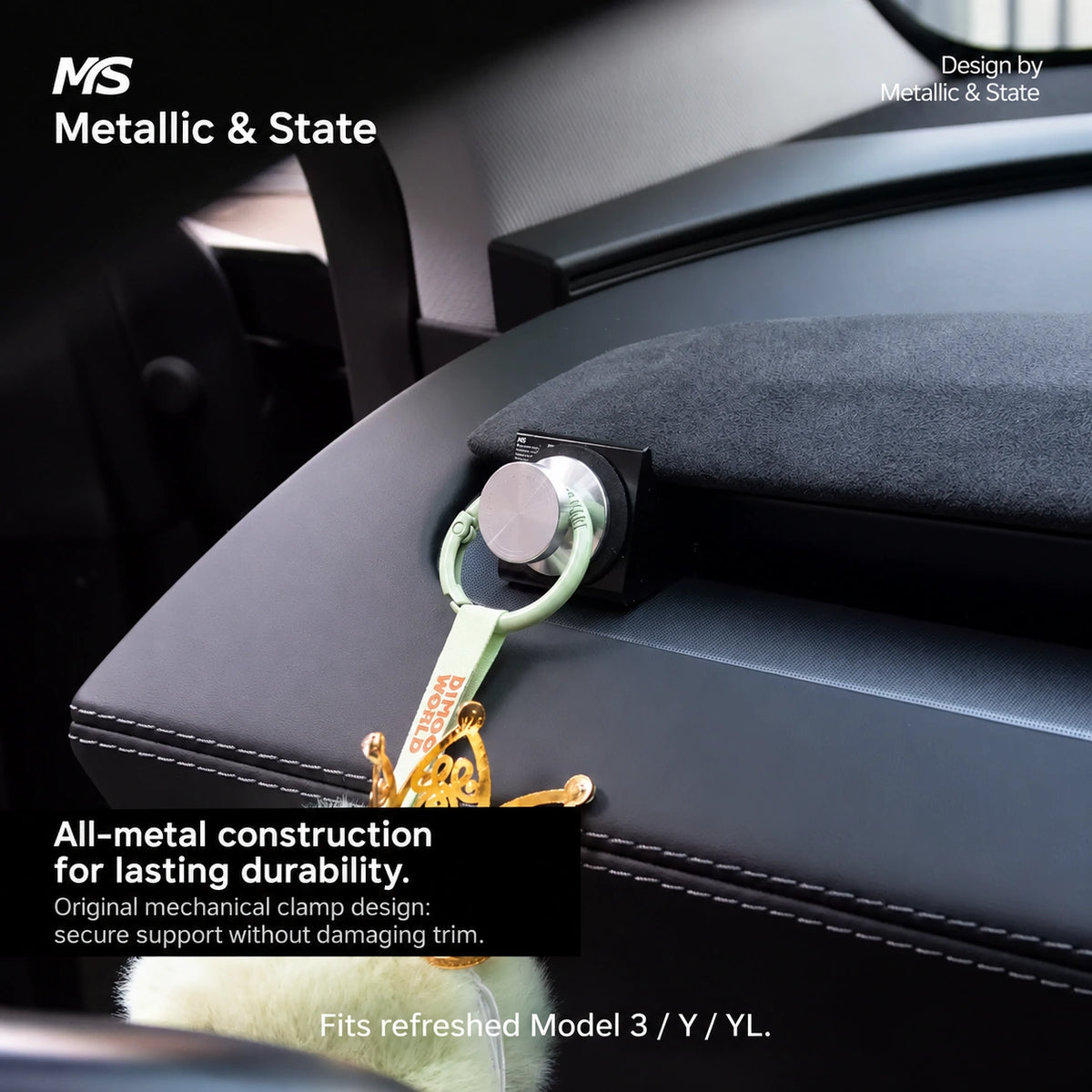 Tesla Model 3 & Model Y Metal Vent Hook with Phone Mount Options - English detail 1