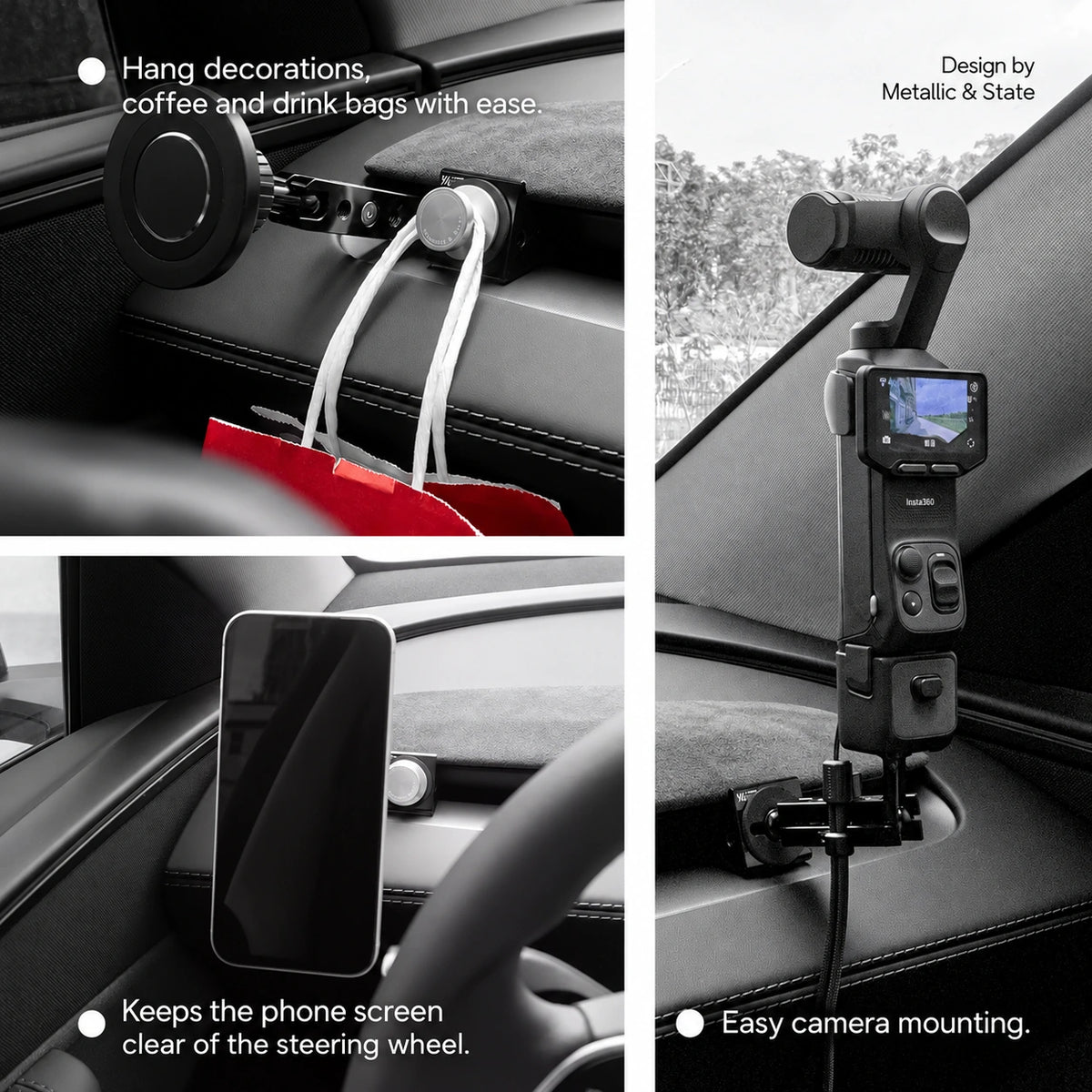 Tesla Model 3 & Model Y Metal Vent Hook with Phone Mount Options - English detail 3