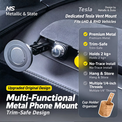 Tesla Model 3 & Model Y Metal Vent Hook with Phone Mount Options - English detail 4