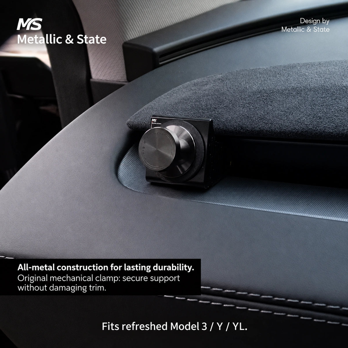Tesla Model 3 & Model Y Black Aluminum Vent Hook & Organizer - English detail 3