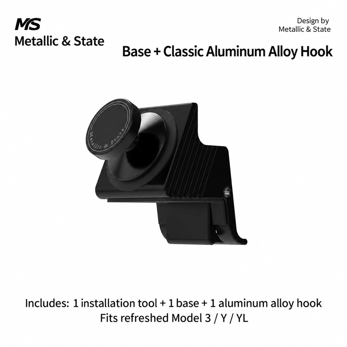 Tesla Model 3 & Model Y Black Aluminum Vent Hook & Organizer - English detail 4
