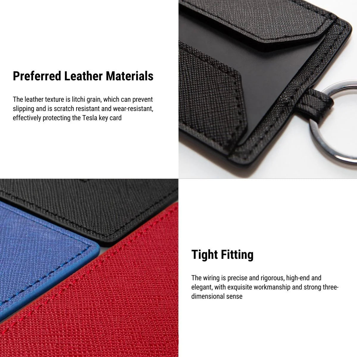 Non-Slip Leather Key Card Cover for Tesla | Slim Protective Tesla Key Card Holder with Key Ring