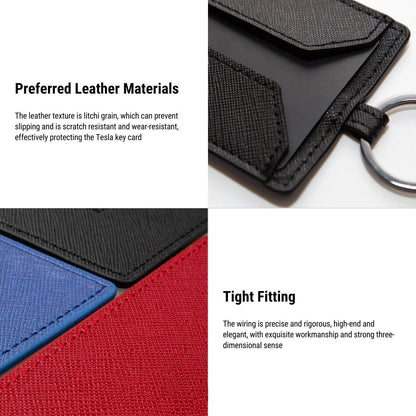 Non-Slip Leather Key Card Cover for Tesla | Slim Protective Tesla Key Card Holder with Key Ring