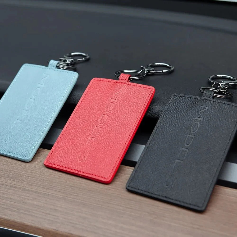 Non-Slip Leather Key Card Cover for Tesla | Slim Protective Tesla Key Card Holder with Key Ring