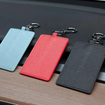 Non-Slip Leather Key Card Cover for Tesla | Slim Protective Tesla Key Card Holder with Key Ring