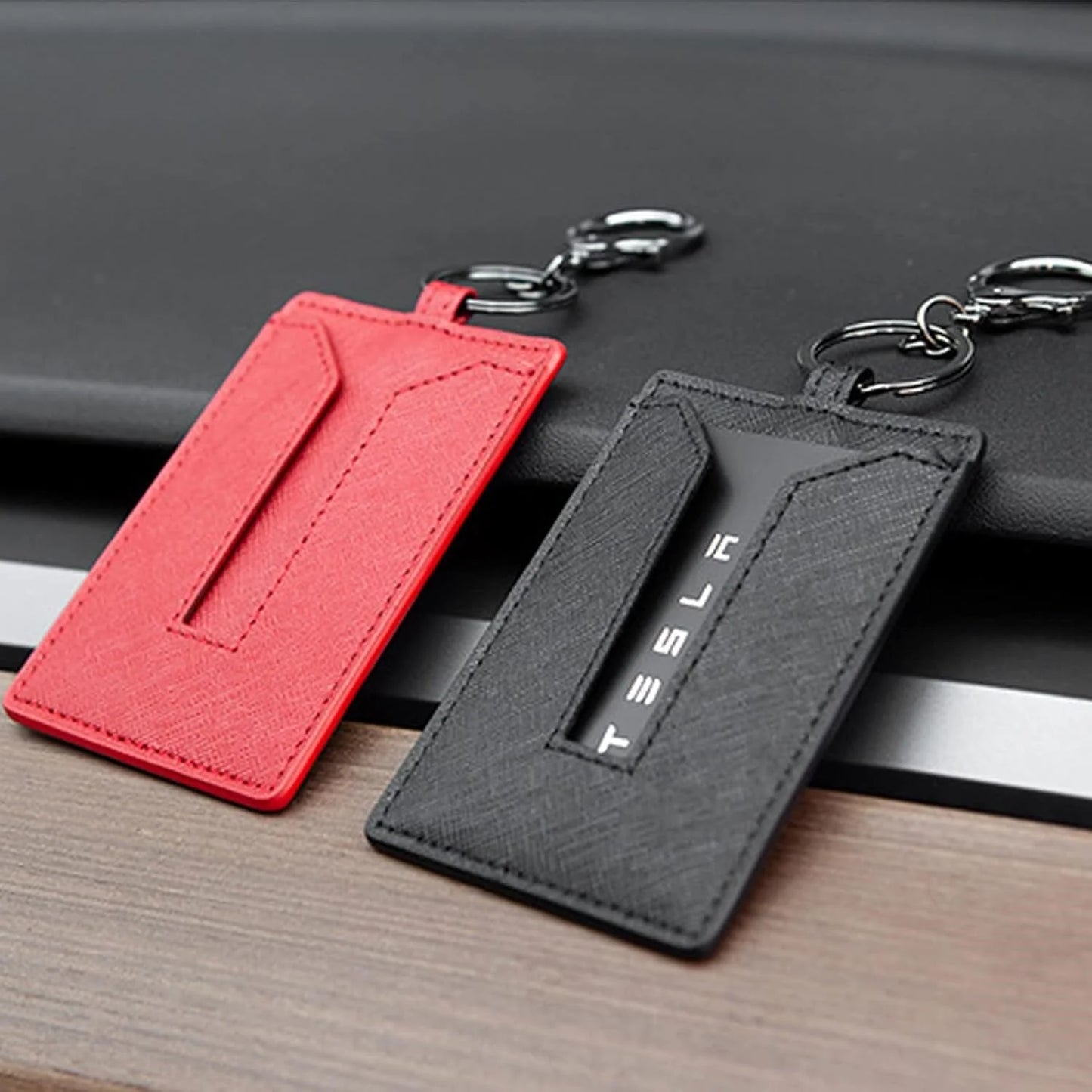 Non-Slip Leather Key Card Cover for Tesla | Slim Protective Tesla Key Card Holder with Key Ring