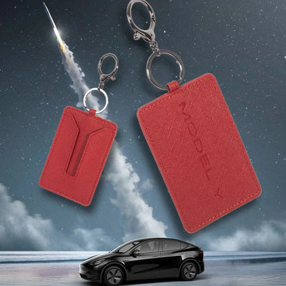 Non-Slip Leather Key Card Cover for Tesla | Slim Protective Tesla Key Card Holder with Key Ring