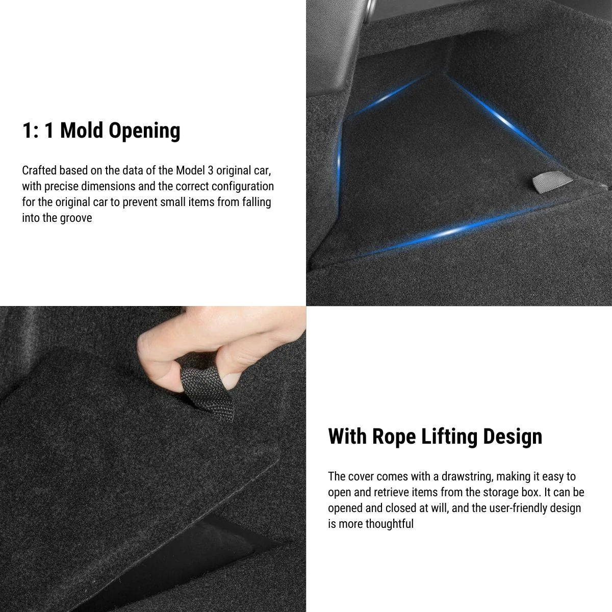 Left Side Trunk Organizer for Tesla Model 3 (2017–2023) – OEM-Fit TPE Storage Box with Flocked Cover