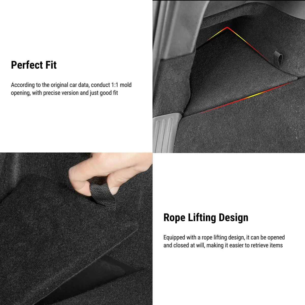 Original Fit Trunk Side Storage Box Set for Tesla Model Y (Left & Right) | Durable TPE Waterproof Organizers with Flocked Lids