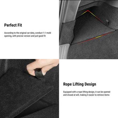Original Fit Trunk Side Storage Box Set for Tesla Model Y (Left & Right) | Durable TPE Waterproof Organizers with Flocked Lids