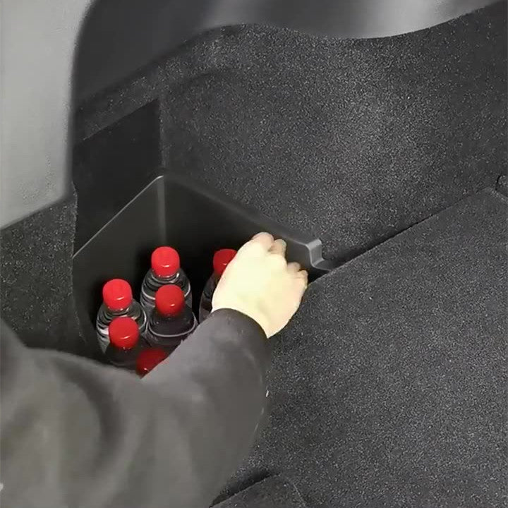 Original Fit Trunk Side Storage Box Set for Tesla Model Y (Left & Right) | Durable TPE Waterproof Organizers with Flocked Lids