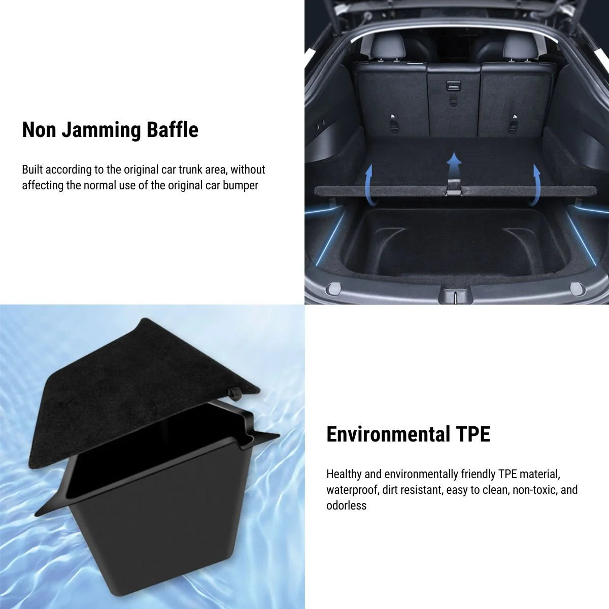 Original Fit Trunk Side Storage Box Set for Tesla Model Y (Left & Right) | Durable TPE Waterproof Organizers with Flocked Lids