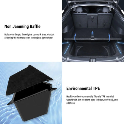 Original Fit Trunk Side Storage Box Set for Tesla Model Y (Left & Right) | Durable TPE Waterproof Organizers with Flocked Lids