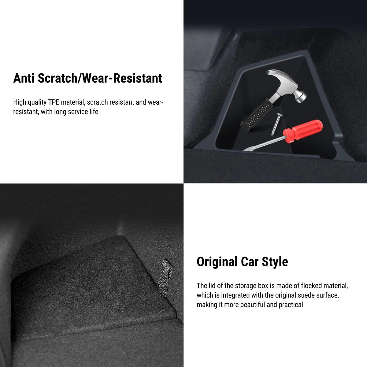 Original Fit Trunk Side Storage Box Set for Tesla Model Y (Left & Right) | Durable TPE Waterproof Organizers with Flocked Lids