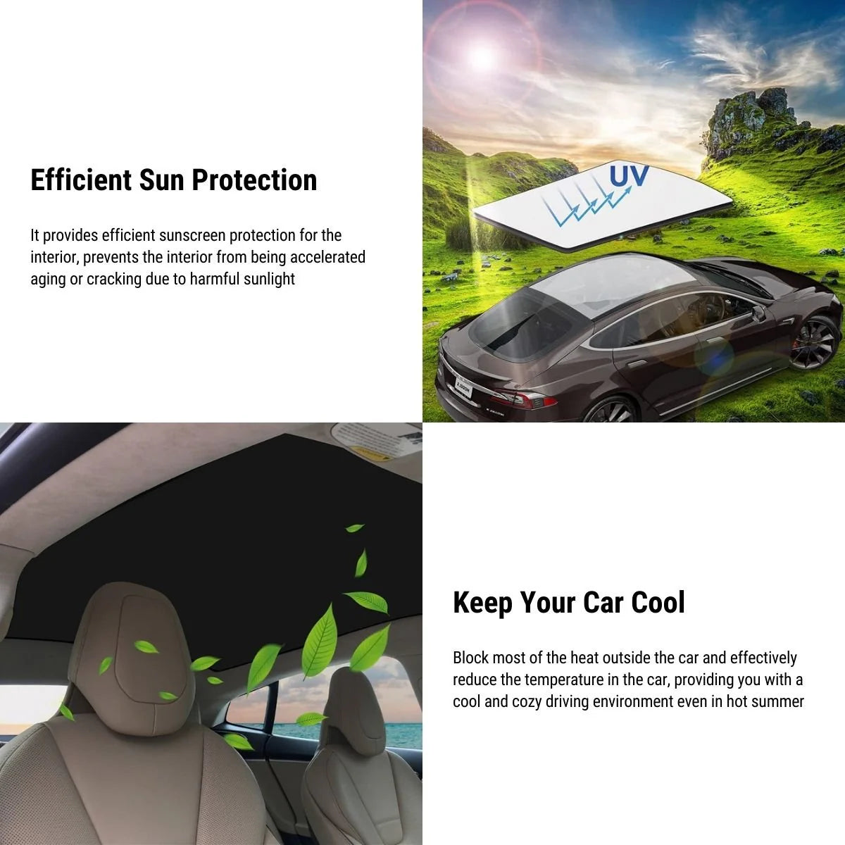 Panoramic Sunroof Sunshade for Tesla Model S – UV Protection, Heat Insulation & Easy Installation