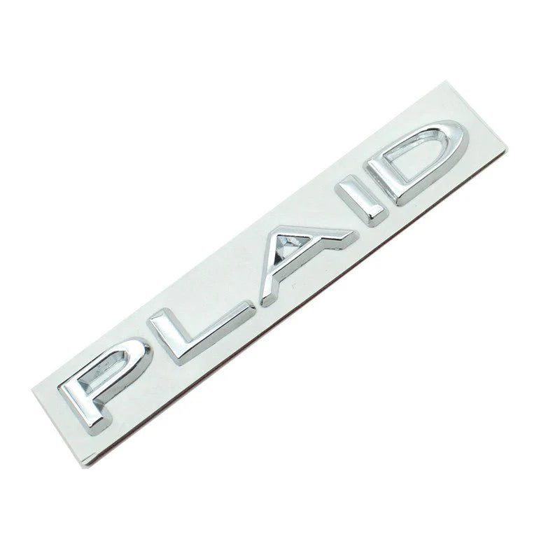 Plaid Letter Logo Alloy Emblem Sticker for Tesla Model 3, Model Y, Model S, Model X – 3M Adhesive, Durable Metal Badge