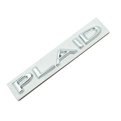 Plaid Letter Logo Alloy Emblem Sticker for Tesla Model 3, Model Y, Model S, Model X – 3M Adhesive, Durable Metal Badge