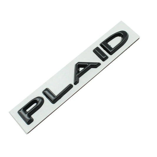 Plaid Letter Logo Alloy Emblem Sticker for Tesla Model 3, Model Y, Model S, Model X – 3M Adhesive, Durable Metal Badge