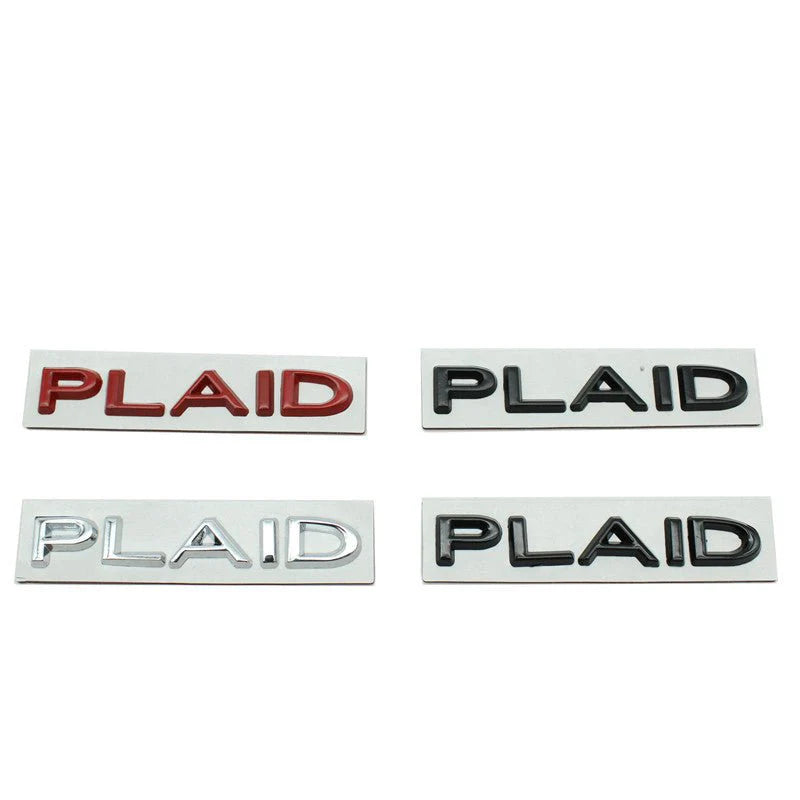 Plaid Letter Logo Alloy Emblem Sticker for Tesla Model 3, Model Y, Model S, Model X – 3M Adhesive, Durable Metal Badge