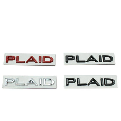 Plaid Letter Logo Alloy Emblem Sticker for Tesla Model 3, Model Y, Model S, Model X – 3M Adhesive, Durable Metal Badge