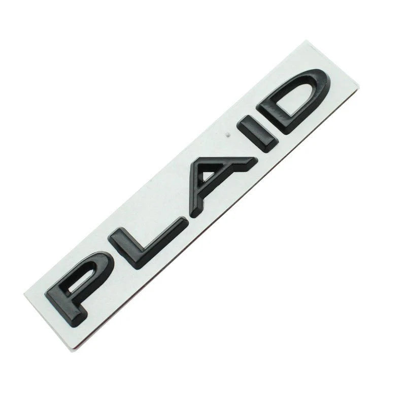 Plaid Letter Logo Alloy Emblem Sticker for Tesla Model 3, Model Y, Model S, Model X – 3M Adhesive, Durable Metal Badge
