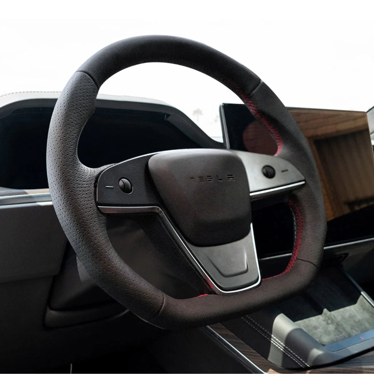 Plaid Round Steering Wheel Replacement for Tesla Model S / X (2021–2025) – Ultraleather Ergonomic Aftermarket Upgrade