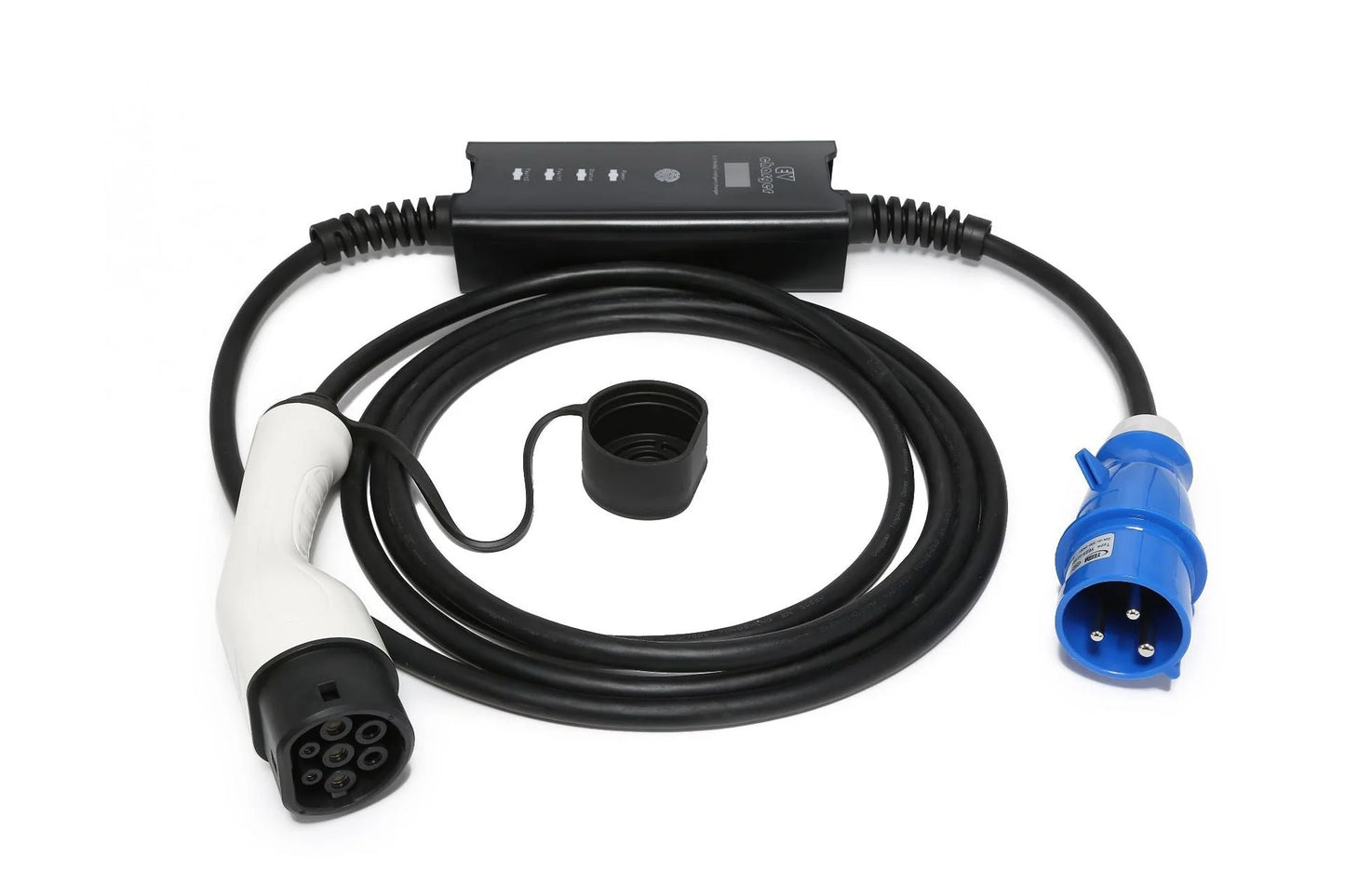 Portable Type 2 EV Charger | 32A 250V | 3-Pin Blue CEE Plug | 16ft Cable | Adjustable Amperage | IP55