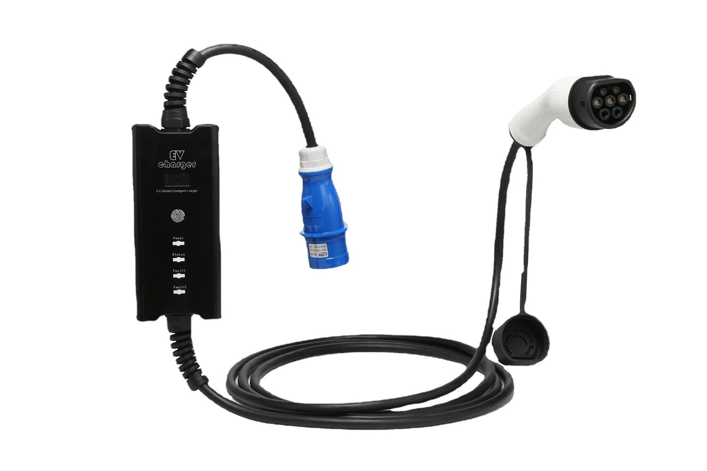 Portable Type 2 EV Charger | 32A 250V | 3-Pin Blue CEE Plug | 16ft Cable | Adjustable Amperage | IP55