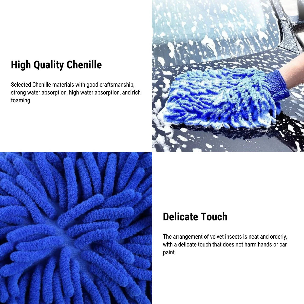 Premium Chenille Microfiber Car Wash Gloves (2-Pack) – Scratch-Free Cleaning Mitts for Tesla Model 3 Model Y Model S Mode X & All Vehicles  car wash towels