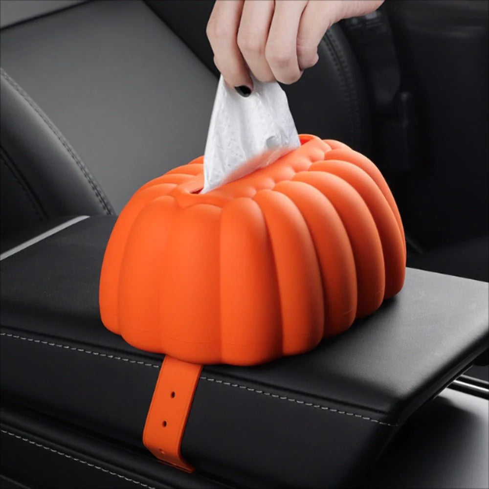 Pumpkin-Shaped Silicone Tissue Box Holder for Tesla Model 3 Model Y Model S Model X – Universal Fit, Washable, Eco-Friendly Interior Accessory