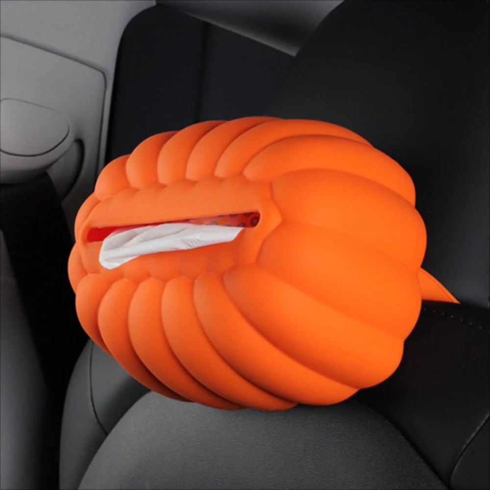 Pumpkin-Shaped Silicone Tissue Box Holder for Tesla Model 3 Model Y Model S Model X – Universal Fit, Washable, Eco-Friendly Interior Accessory