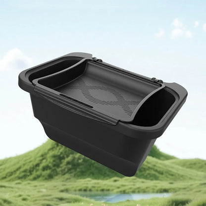 Rear Center Console Organizer for Tesla Model Y Juniper (Custom-Fit ABS | Magnetic Flip-Cover | Gap-Filling Design)