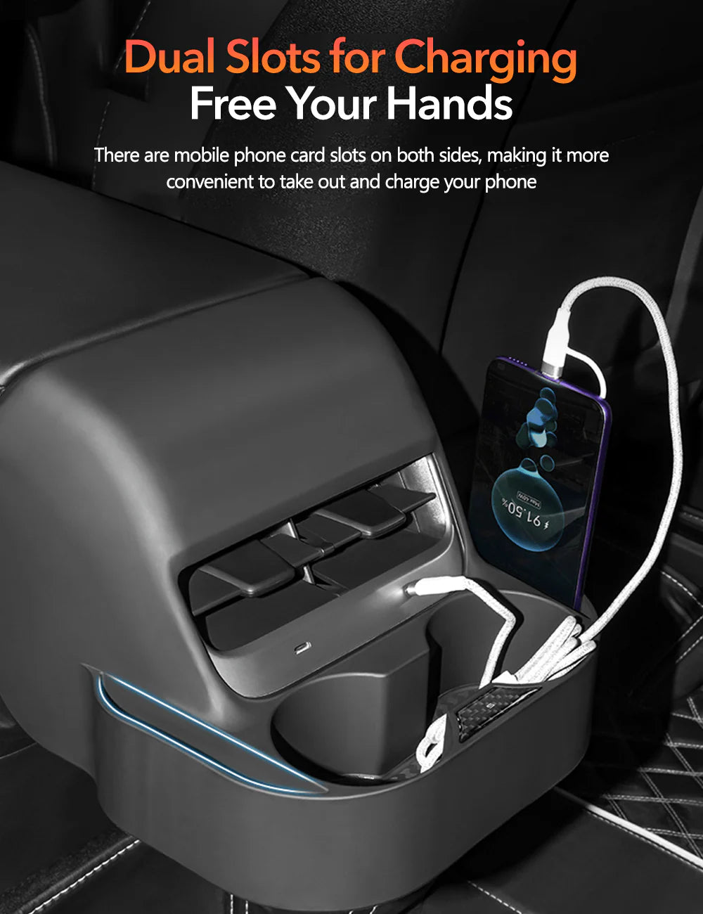 Rear Air Vent Cup Holder & Storage Organizer for Tesla Model 3 (2020–2023.10) & Model Y (2017–2024)