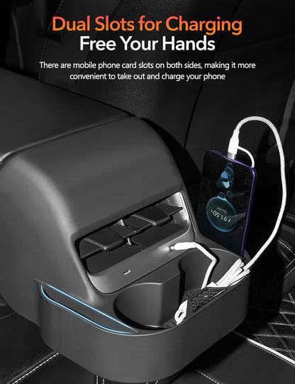 Rear Air Vent Cup Holder & Storage Organizer for Tesla Model 3 (2020–2023.10) & Model Y (2017–2024)
